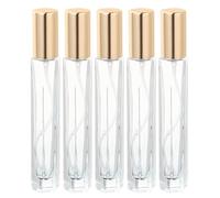 sourcing map 10ml Glass Mini Perfume Bottles, 5Pcs Fine Mist Bottles Refillable Empty Mini Spray Bottles with Aluminized Nozzle for Perfume, Travel Liquid, Essential Oil (Clear/Gold)