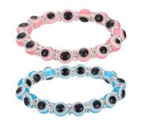 sourcing map 10mm Turkish Evil Eye Bracelets, 2 Pcs Good Luck Protection Beaded Stretch Bracelets Charm for Women Men Stackable Blessing Jewelry (Blue/Pink)