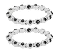 sourcing map 10mm Turkish Evil Eye Bracelets, 2 Pcs Good Luck Protection Beaded Stretch Bracelets Charm for Women Men Stackable Blessing Jewelry (White)