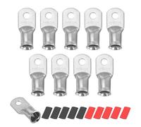 sourcing map 10pcs 1/0 AWG M6 Battery Lugs Ring Terminals, 1/4" 6mm Stud Crimp Wire Terminal Connector End Copper, 2:1 Heat Shrink Tubing, Silver