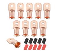 sourcing map 10pcs 1/0 M6 AWG Battery Lugs Ring Terminals, 1/4" 6mm Stud Crimp Wire Terminal Connector End Copper, 3:1 Heat Shrink Tubing, Gold