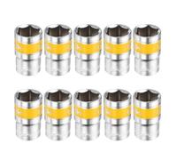 sourcing map 10pcs 1/2" Drive 6 Points Socket 17mm Metric Shallow Impact Socket CR-V Steel Flip Socket Spindle Axle Nut Impact Socket for Home Auto Hex Nuts Bolts Repair, Silver Yellow