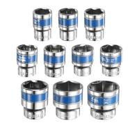sourcing map 10pcs 1/2 Inch Drive 6-Point Socket 18-32mm CR-V Metric Shallow Socket Electric Wrench Socket for Mechanical Auto Repair, Silver Tone & Blue