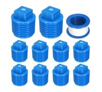 sourcing map 10Pcs 1/2 Inch PT Male Thread PVC Pipe Fitting Plug, Cleanout Plugs, Water Drain End Caps Coupling Adapter with Tape for Water Heater Supply Lines, Plumbing, Blue