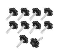 sourcing map 10Pcs 1/4"-20 Star Knobs, 1.2" Threaded Stud Plastic Male Clamping Knob Screw Hand Tightening Replacement Knob for Industrial Furniture Tools Jigs Clamps, Black