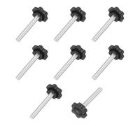 sourcing map 10Pcs 1/4"-20 Star Knobs, 1.8" Threaded Stud Plastic Male Clamping Knobs Screw Hand Tightening Replacement Knob for Industrial Furniture Tools Jigs Clamps, Black