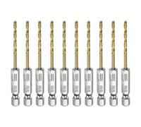 sourcing map 10pcs 1/4" Hex Shank Drill Bit 3/32" Gold Titanium M2 High Speed Steel Twist Drill Bit 135 Degree Split Point Tip Drilling Tool with Quick Change Hex Shank for Metal Wood Plastic