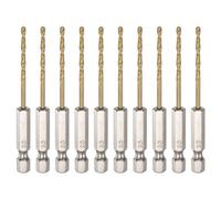 sourcing map 10pcs 1/4" Hex Shank Drill Bits 2.5mm Titanium Drill Bits Set M35 High Speed Steel Twist Drill Bit 77mm Long Fully Ground for Wood, Stainless Steel, Metal, Plastic Plastic
