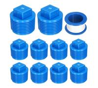 sourcing map 10Pcs 1 Inch PT Male Thread PVC Pipe Fitting Plug, Cleanout Plugs, Water Drain End Caps Coupling Adapter with Tape for Water Heater Supply Lines, Plumbing, Blue