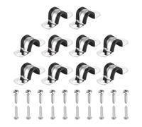 sourcing map 10Pcs 16mm(5/8") Cable Clamp, 304 Stainless Steel Rubber Coated Cushion Insulated Cable Clamps U Holder Pipe Strap with Self-Tapping Screws for Tube Wire Installation, Black