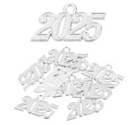 sourcing map 10pcs 18mm 2025 Graduation Year Charm 3D Metal Tassel Year Number Charm Year Pendant Mini for DIY Anniversary Jewelry Making Crafts, Silver Large