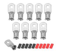 sourcing map 10pcs 2 AWG M6 Battery Lugs Ring Terminals, 1/4" 6mm Stud Crimp Wire Terminal Connector End Copper, 2:1 Heat Shrink Tubing, Silver