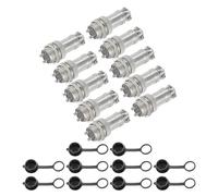 sourcing map 10Pcs 2 Pin GX16 Aviation Connector 250V 15A 16mm Socket Metal Circular Plug Connector with Male Female Plug and Waterproof Caps for Trailers, Drones, Industrial Equipment, Silver