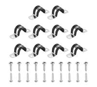 sourcing map 10Pcs 20mm(13/16") Cable Clamp, 304 Stainless Steel Rubber Coated Cushion Insulated Cable Clamps U Holder Pipe Strap with Self-Tapping Screws for Tube Wire Installation, Black
