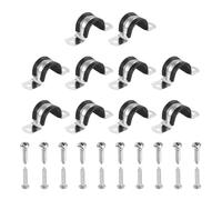 sourcing map 10Pcs 22mm(7/8") Cable Clamp, 304 Stainless Steel Rubber Coated Cushion Insulated Cable Clamps U Holder Pipe Strap with Self-Tapping Screws for Tube Wire Installation, Black