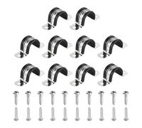 sourcing map 10Pcs 25mm(1") Cable Clamp, 304 Stainless Steel Rubber Coated Cushion Insulated Cable Clamps U Holder Pipe Strap with Self-Tapping Screws for Tube Wire Installation, Black