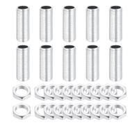 sourcing map 10Pcs 25mm Lamp Pipe Nipples Kit with Lock Nuts, M10x1 Fine All Threaded Hollow Tube Lamp Repair Hardware Fasteners for Chandelier Ceiling Lamps Assembly DIY, White Zinc