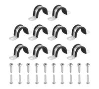 sourcing map 10Pcs 27mm(1-1/16") Cable Clamp, 304 Stainless Steel Rubber Coated Cushion Insulated Cable Clamps U Holder Pipe Strap with Self-Tapping Screws for Tube Wire Installation, Black