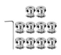 sourcing map 10pcs 2GT Timing Pulley 20 Teeth 4mm Bore 16mm Dia. Aluminum Timing Belt Pulley with Hex Wrench for 6mm Width Belt 3D Printer CNC Machine Accessories, Silver Tone