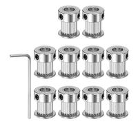 sourcing map 10pcs 2GT Timing Pulley 20 Teeth 8mm Bore 16mm Dia. Aluminum Timing Belt Pulley with Hex Wrench for 10mm Width Belt 3D Printer CNC Machine Accessories, Silver Tone