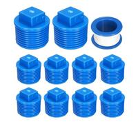 sourcing map 10Pcs 3/4 Inch PT Male Thread PVC Pipe Fitting Plug, Cleanout Plugs, Water Drain End Caps Coupling Adapter with Tape for Water Heater Supply Lines, Plumbing, Blue