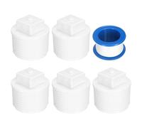 sourcing map 10Pcs 3/4 Inch PT Male Thread PVC Pipe Fitting Plug, Cleanout Plugs, Water Drain End Caps Coupling Adapter with Tape for Water Heater Supply Lines, Plumbing, White