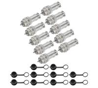 sourcing map 10Pcs 3 Pin GX16 Aviation Connector 250V 15A 16mm Socket Metal Circular Plug Connector with Male Female Plug and Waterproof Caps for Trailers, Drones, Industrial Equipment, Silver