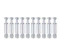 sourcing map 10Pcs 32mm Furniture Connecting Fittings, Thread Bolts Dowels Screws, Metal Dowel Fitting Fasteners for Cabinet Drawer and Wardrobe Furniture, Silver