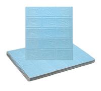 sourcing map 10pcs 3D Brick Effect Wall Panels 14.5 Sq Ft Coverage Peel and Stick Brick Wall Tile, 13.8"x15.2" Waterproof Brick Design Wallpaper Backsplash, Light Blue