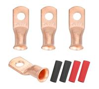 sourcing map 10pcs 4 AWG M6 Battery Lugs Ring Terminals, 1/4" 6mm Stud Crimp Wire Terminal Connector End Copper, 2:1 Heat Shrink Tubing, Gold