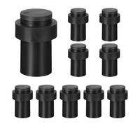 sourcing map 10Pcs 6.5cm Door Stoppers, Stainless Steel Floor Mount Door Stop with Thickened Rubber Bumper, Black Cylindrical Door Holders for Wall Protector