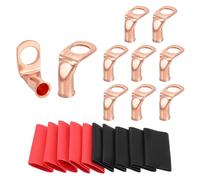 sourcing map 10pcs 6 Awg 90° Bent Copper Lugs Battery Cable Ends, 6 Gauge 3/8" Stud Battery Lugs Ring Terminal Connector with 10pcs 3:1 Black & Red Heat Shrink Tubing
