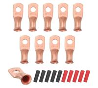 sourcing map 10pcs 6 AWG M6 Battery Lugs Ring Terminals, 1/4" 6mm Stud Crimp Wire Terminal Connector End Copper, 3:1 Heat Shrink Tubing, Gold