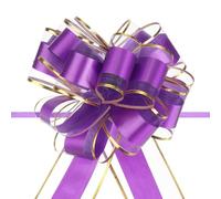 sourcing map 10pcs 6 Inch Large Big Pull Bow with Gold Edge, Organza Car Gift Wrapping Bows Ribbon for Wedding Car Baskets Presents Christmas Bow, Purple