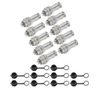 sourcing map 10Pcs 6 Pin GX16 Aviation Connector 250V 15A 16mm Socket Metal Circular Plug Connector with Male Female Plug and Waterproof Caps for Trailers, Drones, Industrial Equipment, Silver