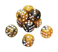 sourcing map 10Pcs 6 Sided Colored Standard Dice, 16mm Acrylic D6 Mini Polyhedral Pearl Pattern Two Tone Colors Game Dice Set for Table Games, Black/Yellow, White Point