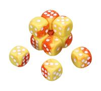 sourcing map 10Pcs 6 Sided Colored Standard Dice, 16mm Acrylic D6 Mini Polyhedral Pearl Pattern Two Tone Colors Game Dice Set for Table Games, Orange/Yellow, White Point