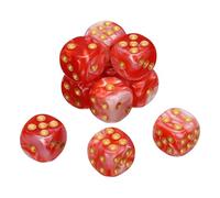 sourcing map 10Pcs 6 Sided Colored Standard Dice, 16mm Acrylic D6 Mini Polyhedral Pearl Pattern Two Tone Colors Game Dice Set for Table Games, Red/White, Gold Point