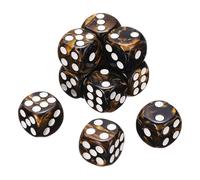 sourcing map 10Pcs 6 Sided Colored Standard Dice, 16mm Acrylic D6 Mini Polyhedral Pearl Pattern Two Tone Colors Game Dice Set for Table Games, Black/Gold, White Point