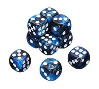 sourcing map 10Pcs 6 Sided Colored Standard Dice, 16mm Acrylic D6 Mini Polyhedral Pearl Pattern Two Tone Colors Game Dice Set for Table Games, Black/Blue, White Point