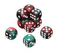 sourcing map 10Pcs 6 Sided Colored Standard Dice, 16mm Acrylic D6 Mini Polyhedral Pearl Pattern Two Tone Colors Game Dice Set for Table Games, Red/Green, White Point