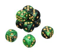 sourcing map 10Pcs 6 Sided Colored Standard Dice, 16mm Acrylic D6 Mini Polyhedral Pearl Pattern Two Tone Colors Game Dice Set for Table Games, Light Green/Black, Gold Point