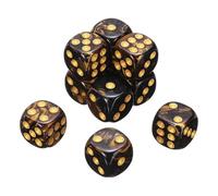 sourcing map 10Pcs 6 Sided Colored Standard Dice, 16mm Acrylic D6 Mini Polyhedral Pearl Pattern Two Tone Colors Game Dice Set for Table Games, Black/Gold, Gold Point