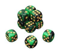 sourcing map 10Pcs 6 Sided Colored Standard Dice, 16mm Acrylic D6 Mini Polyhedral Pearl Pattern Two Tone Colors Game Dice Set for Table Games, Black/Green, Gold Point