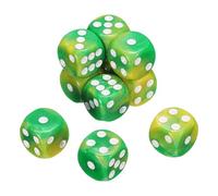 sourcing map 10Pcs 6 Sided Standard Dice, 2 Colors 16mm Acrylic D6 Mini Polyhedral Pearl Pattern Game Dice Set for Table Games, Yellow and Green/White Point