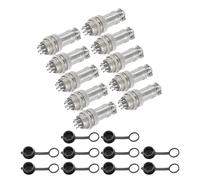 sourcing map 10Pcs 8 Pin GX16 Aviation Connector 250V 15A 16mm Socket Metal Circular Plug Connector with Male Female Plug and Waterproof Caps for Trailers, Drones, Industrial Equipment, Silver
