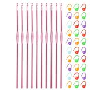 sourcing map 10pcs Aluminum Crochet Hook 3.5mm US Size E/4 Knitting Needles with 30pcs Stitch Markers for DIY Craft Yarn, Pink