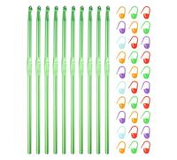sourcing map 10pcs Aluminum Crochet Hook 4mm US Size G/6 Knitting Needles with 30pcs Stitch Markers for DIY Craft Yarn, Green