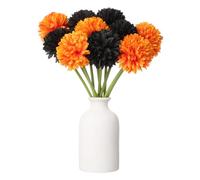 sourcing map 10pcs Artificial Chrysanthemum Ball Flowers Faux Chrysanthemum Flowers Bouquet Silk Fake Mum Flower for Home Garden Wedding Party Decoration, Orange/Black