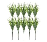 sourcing map 10Pcs Artificial Grass Plants, 14.6" Plastic Fake Lavender Greenery Shrubs Outdoor Artificial Shrubs Faux Bushes for Home Garden Front Decor, White